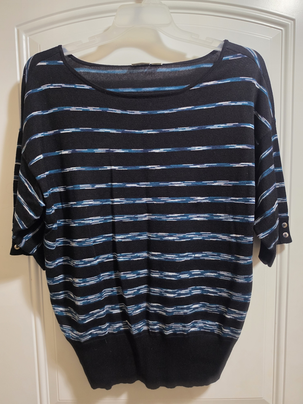 Cato Navy Striped Boatneck Knit Top with Blue Accents
